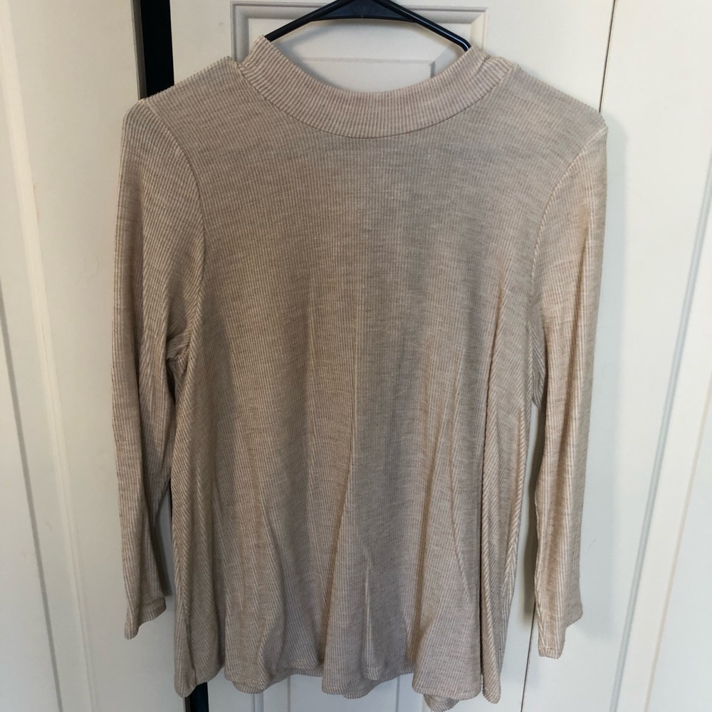 Francescas Beige Sweater with Scarf Tie Detail